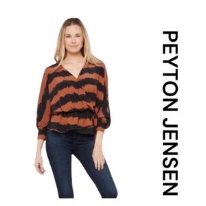 PEYTON JENSEN Women Meca Tie Dye Wrap Blouse, Black/Rust in Color, Size S.